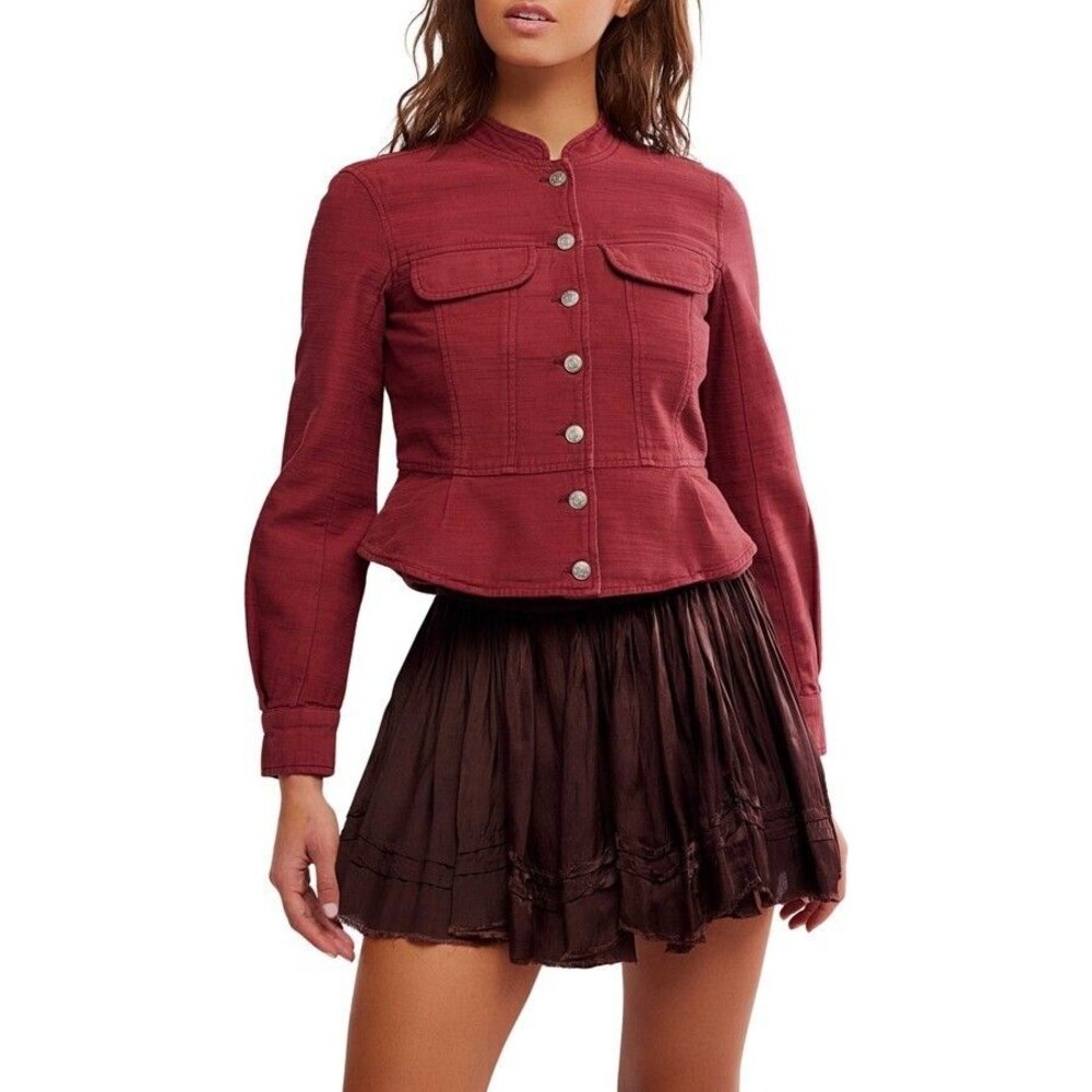 Free People Jocelyn Cotton Jacket Top Buttondown Textured Utility Flare M 285610